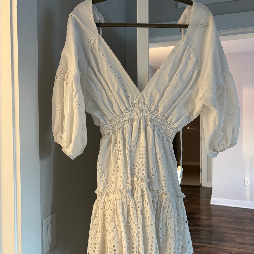 Misa Los Angeles White Eyelet Long Sleeve Dress